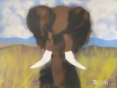 Thom Roberts, Elephant Standing in the Meadows, 2021, acrylic on canvas