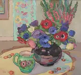 Criss Canning, Anemones with Pink Heath, oil on canvas