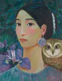 Xue Mo, Woman and Owl, 2000, oil on linen