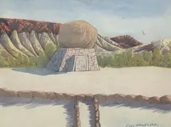 Enos Namatjira, Flynn's Grave, c.1950, watercolour and pencil on board