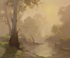 Landscape by Ernest Buckmaster, oil on canvas, sold Nov 2021