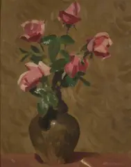 Roses by Max Meldrum, oil on board, sold Nov 2021
