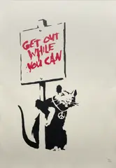 Banksy, Get Out While You Can (Red), 2004, screenprint in colours on wove paper, ed. 70/175