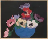 Hall Thorpe, Anemones, woodblock with gouache colouring