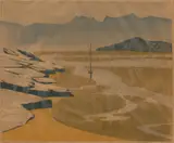 Lesbia Thorpe, Black Sands, linocut, ed. 10/10