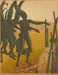 Corroboree by Murray Griffin, 1934, linocut, ed. 8/17, sold Nov 2021