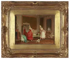 The New Dress by Marie de Garay, oil on panel, sold Sep 2021