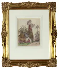 David Davies, Roadside Cottage, France, watercolour