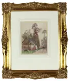 David Davies, Roadside Cottage, France, watercolour