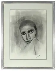 Young Boy by Robert Dickerson, charcoal on paper, sold Sep 2021