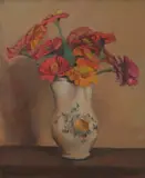 Elma Roach, Zinneas, oil on canvas