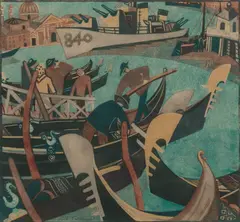 Lill Tschudi, Schiffe, 1951, colour linocut, ed. 9/50