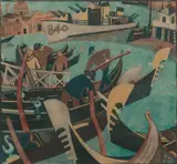 Lill Tschudi, Schiffe, 1951, colour linocut, ed. 9/50