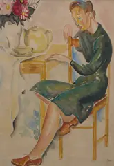 Nan Horton, Girl Drinking Tea, 1940, watercolour on paper