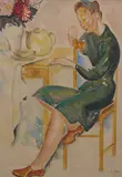 Nan Horton, Girl Drinking Tea, 1940, watercolour on paper