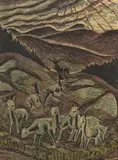 Julia Mavrogordato, Autumn, c.1930, colour linocut, no. 3