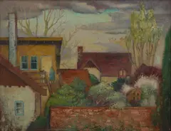 Anne Montgomery, Upstairs Flat, 1955, oil and ink on composition board