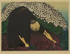 Cutting the Mint by Aileen Brown, 1992, linocut 43/50, sold Oct 2021