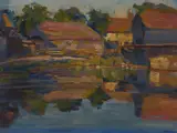 Dora Meeson, Kent Farm-Yard, oil on panel