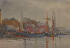 Dora Meeson, Harbour Scene, oil on board
