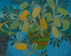 June Stephenson, Banksia Still Life, oil on canvas