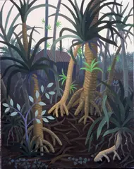 Anne Graham, Pandanus Palms with Shed, 2004, oil on linen