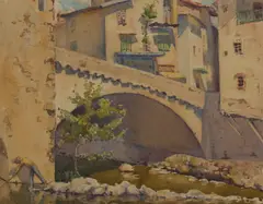Elma Roach, Under the Bridge, Sospel, France, 1939, watercolour on paper