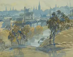 Gwen Barringer, Distant Melbourne, watercolour on paper