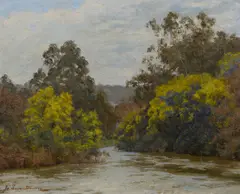 Jo Sweatman, River Landscape, oil on canvas