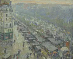 Saturday Market Day, Boulevard Edgar Quinet, Paris by Robert Richmond Campbell, oil on canvasboard, sold Aug 2021
