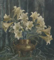 Allan T. Bernaldo, Christmas Lillies in a Brass Urn, watercolour on paper