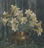 Allan T. Bernaldo, Christmas Lillies in a Brass Urn, watercolour on paper