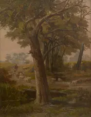 James Waltham Curtis, Drover and Sheep, 1885, oil on canvas