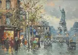 Antoine Blanchard, Place de la Republique, Paris, oil on canvas