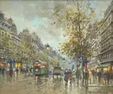Antoine Blanchard, Paris Boulevard, oil on canvas