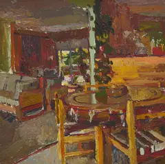 Interior Scene by Robert Barnes, 1984, oil on canvas, sold Aug 2021