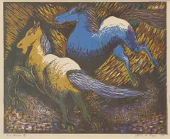Florence Higgs, Two Horses, 1955, linocut ed. 18/20