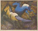 Florence Higgs, Two Horses, 1955, linocut ed. 18/20