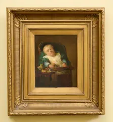 Hendrik Valkenburg, An Infant Child Asleep in a High Chair, 1873, oil on panel