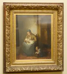 Bernard de Hoog, A Seated Mother Nursing an Infant Child, oil on canvas