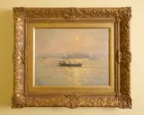 Will Ashton, A Harbour Scene at Moonrise, oil on board