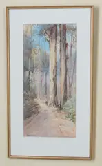 George Hyde Pownall, A Figure Walking Along a Bush Track, watercolour