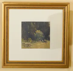 J J Hilder, Sheep Grazing by the Edge of a Wood, watercolour