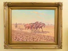 Max Middleton, Four Horse Team, oil on canvasboard