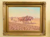 Max Middleton, Four Horse Team, oil on canvasboard
