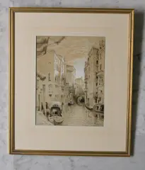 James Holland, A Canal Scene, Venice, 1857, watercolour heightened with white gouache on brown paper