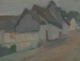 E. Phillips Fox, Thatched Roofs, oil on panel