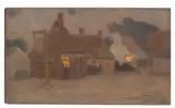 E. Phillips Fox, Buildings at Dusk, oil on panel