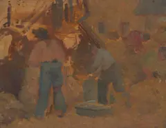 E. Phillips Fox, Workmen, oil on panel
