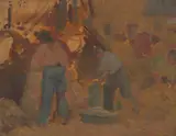 E. Phillips Fox, Workmen, oil on panel